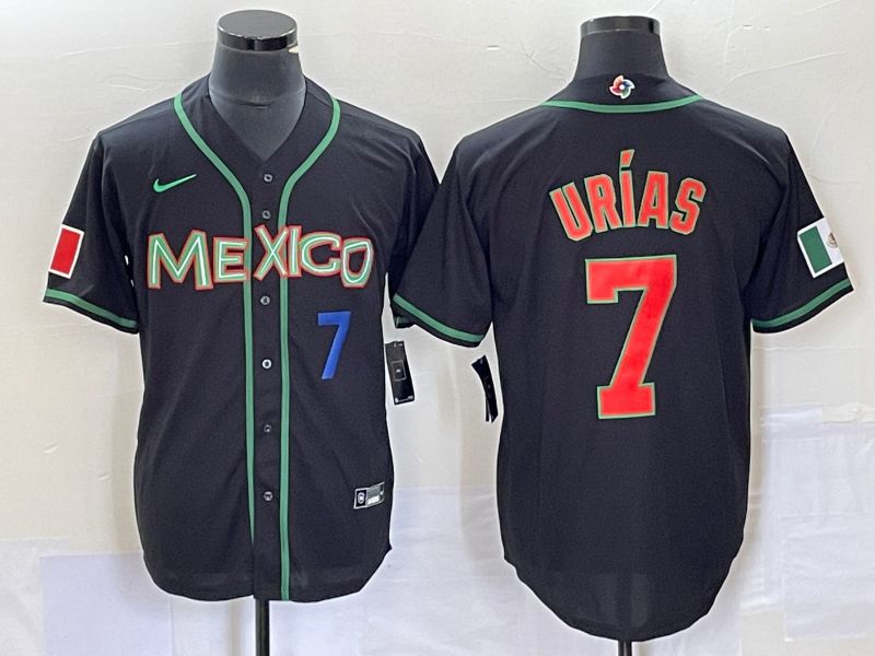Men 2023 World Cub Mexico #7 Urias Black red Nike MLB Jersey8